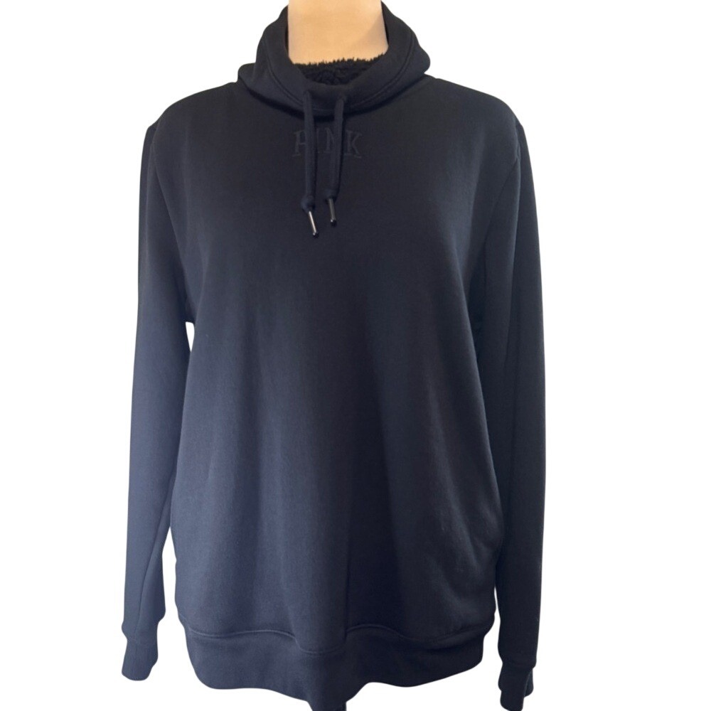PINK Victoria's Secret Black Sherpa Lined Funnel Neck Pullover Sweatshirt‎ XS